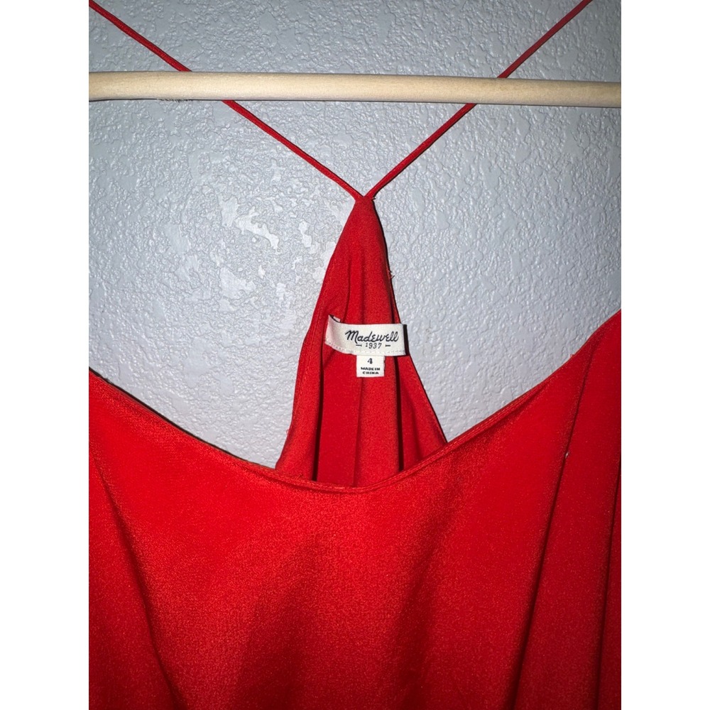 Madewell Red Silk T-Back Mini Dress with Pockets‎ Size 4 - Picture 4 of 6